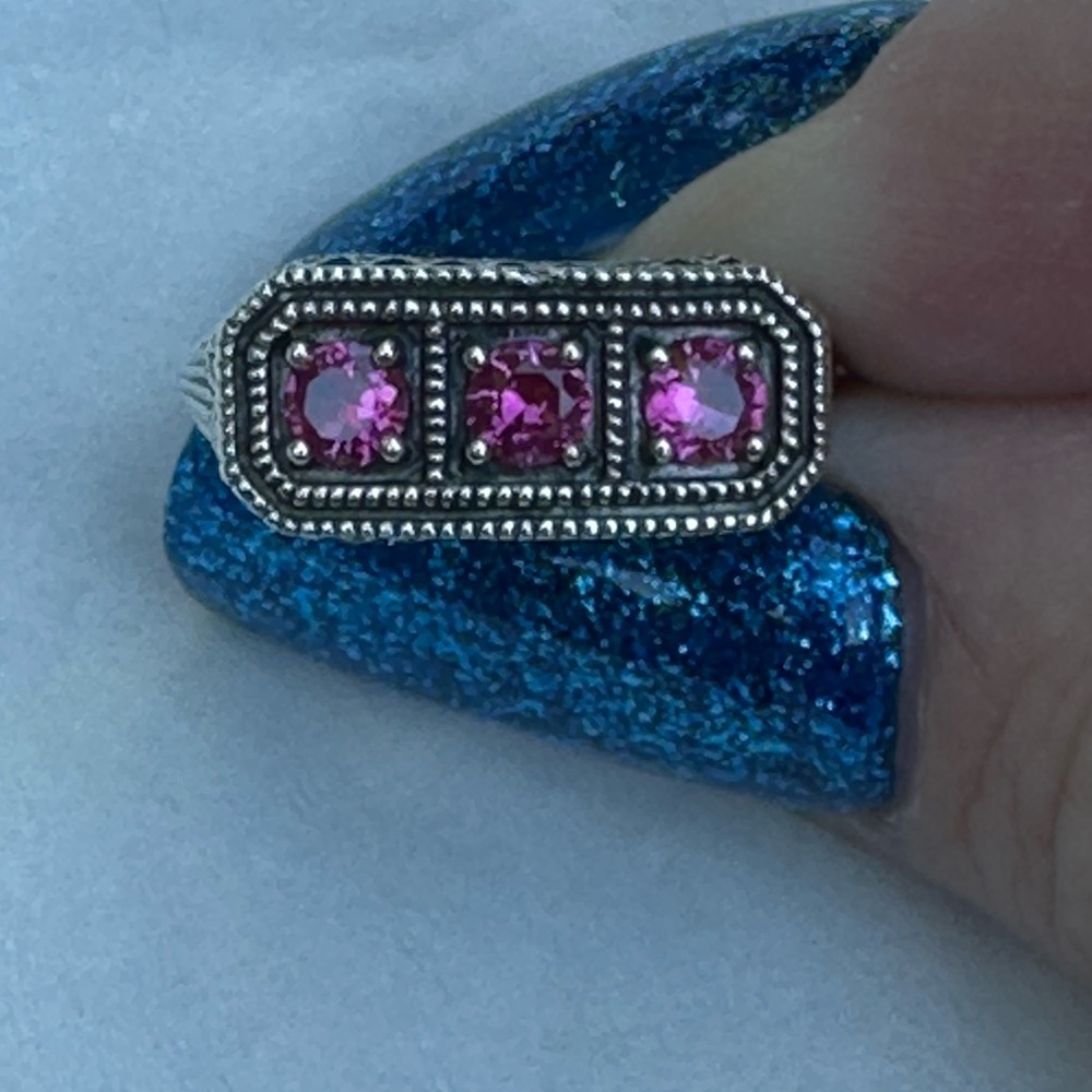 Sterling Silver ruby Three-Stone Ring with antiquing
